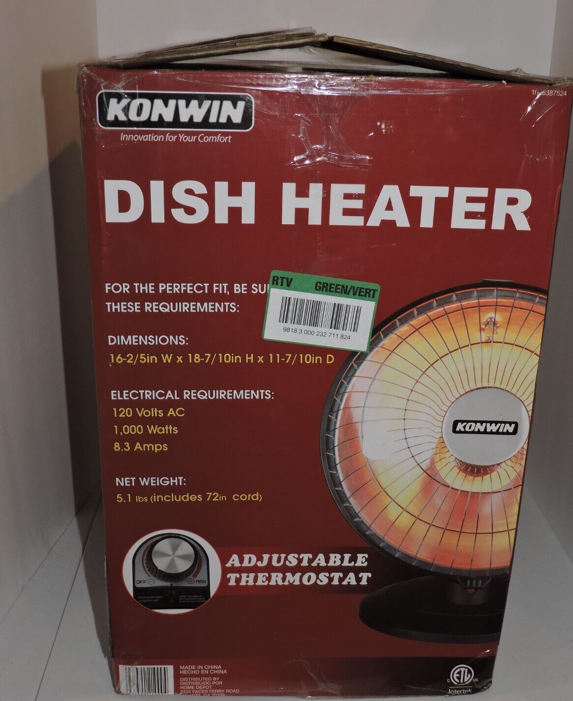 Konwin Heat Dish 1000w Parabolic Space Heater w/Ceramic Heating Technology.  for sale online | eBay