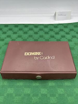 Vintage Domino by Cardinal 28 Piece Red Vinyl Case Snap Travel Dominoes Game