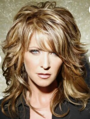 Women Long Layered Wavy Capless Wigs Blonde Mix Synthetic Hair Wigs 14 Inches