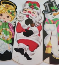 1960s Christmas candy boxes Vtg 3 ornaments Santa Claus Angel Snowman cardboard
