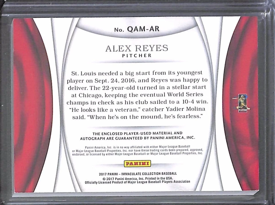 2017 Panini Immaculate Collection Quad Relic Autograph #OAM-AR Alex Reyes - Image 2 of 2
