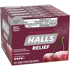 Halls Black Cherry Sugar Free Cough Drops - 180 Drops 20 sticks of 9 drops 