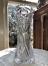 American Brilliant Cut Glass Swirl Comet Design Vase c. 1900-1910  