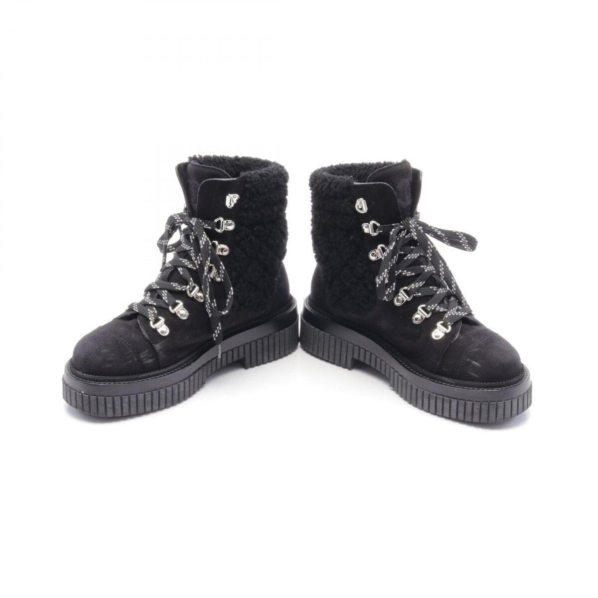 CHANEL Matelasse short lace-up boots #36C G37813 Suede Boa CHANEL Matelasse short lace-up boots #36C G37813 Suede Boa