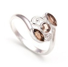 Natural Smoky Quartz Round Shape Gemstone Ring 925 Sterling Silver Charm Jewelry