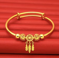 24k Gold Plated Dream catcher Tassel Feather Charm Bangle Bracelet *Uk Seller*