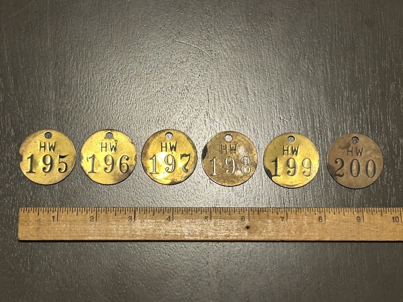 6 Vintage Brass Valve Tags-HW195-HW196-HW197-HW198-HW199-HW200