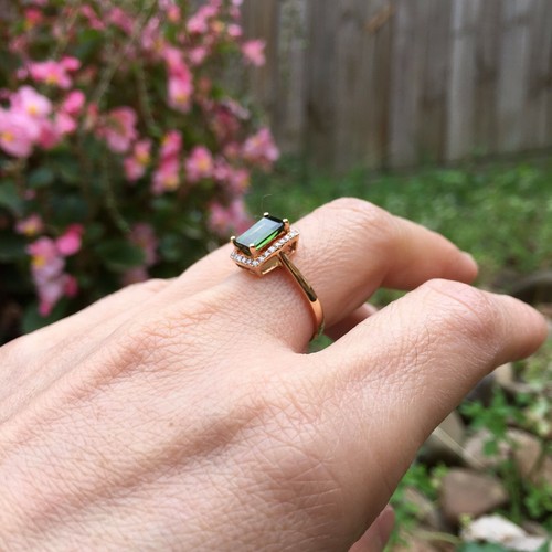 KG66 Natural GREEN Tourmaline W/diamonds in 18K Rose Gold ring - 第 11/11 張圖片