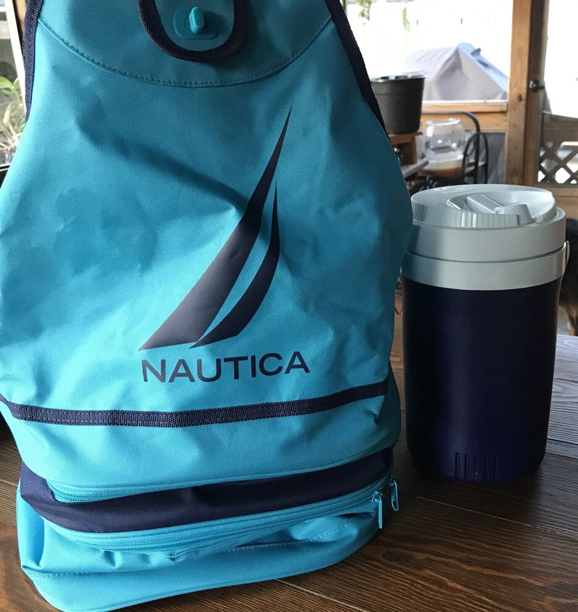 Nautica Backpack Beach Cooler Tote Collapsible Mesh + Rubbermaid Cooler Jug