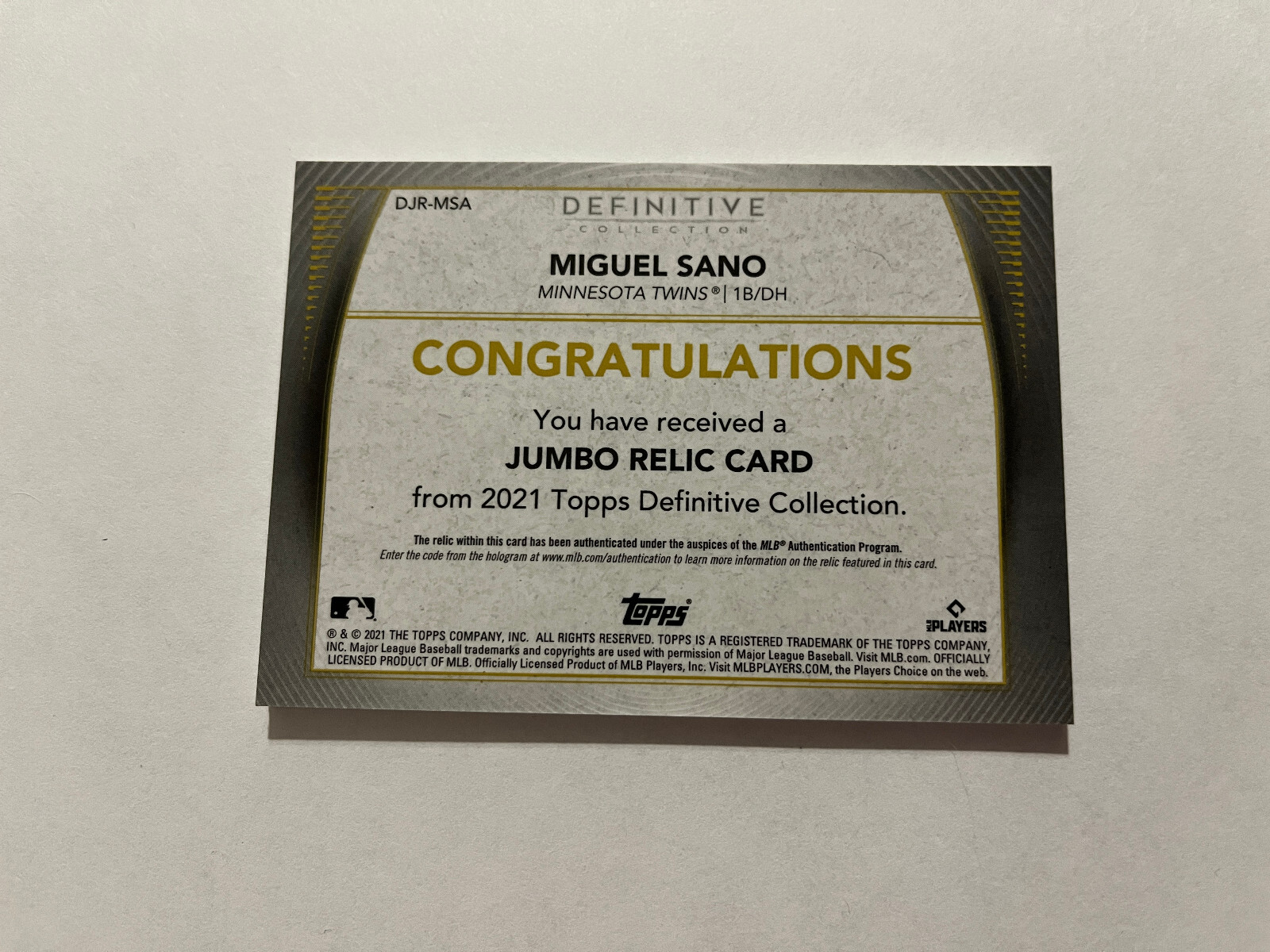 2021 Topps Definitive Relic Patch Miguel Sano 48/50 2 HR Game Used ...