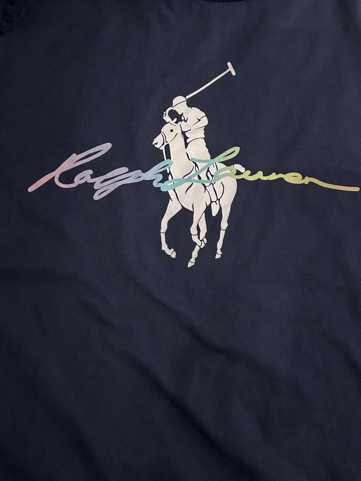 Polo Ralph Lauren Uomo T shirt blu M grande logo pony grafica scritta arcobaleno