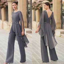 Elegant Mother of the Bride Dresses Pant Suits Chiffon Pants Suit Gray Applique