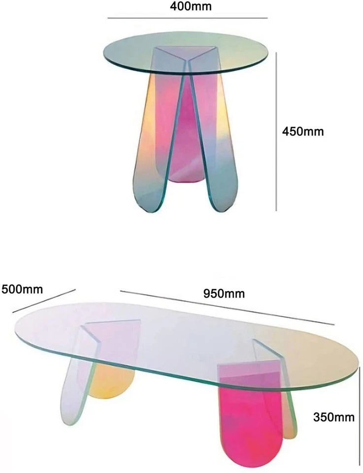 Acrylic Rainbow Color Coffee Table, Iridescent Glass End Table Round Side Table - Image 2 of 4