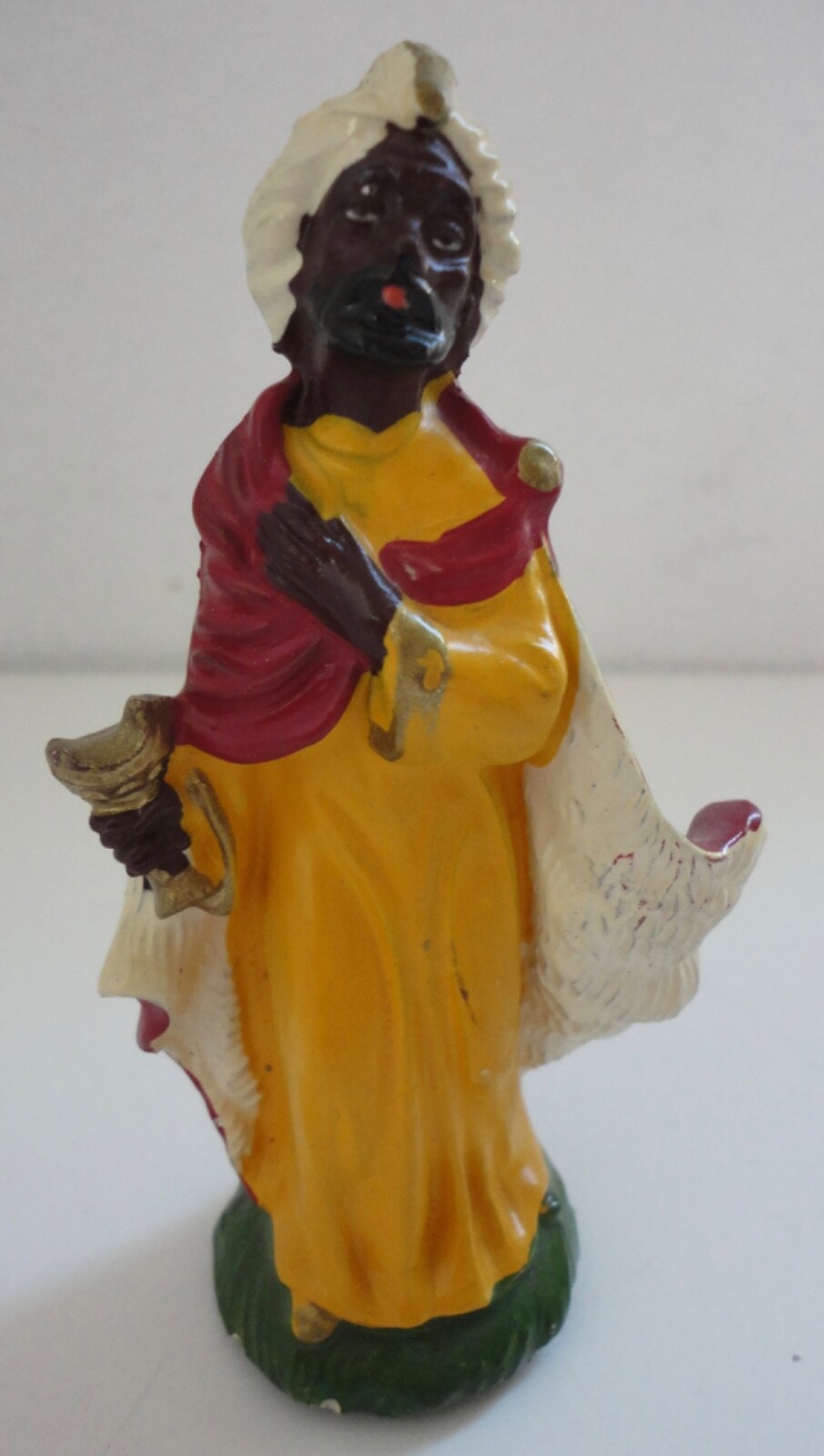 Vintage Manger Nativity Black Wiseman Magi Hand Painted Italy Composition Figure