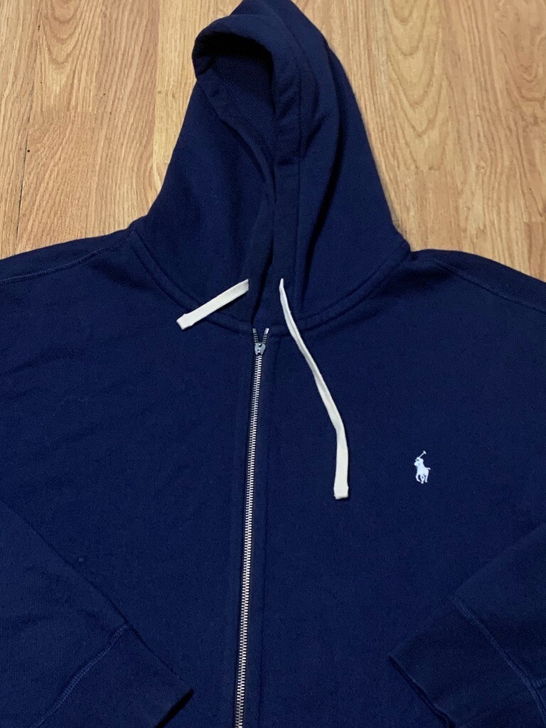 Polo Ralph Lauren maglione uomo 4XB blu full zip cappuccio bianco pony pile