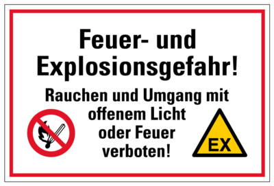 Aufkleber Warnhinweis  Feuer- und Explosionsgefahr! Rauchen und Umgang..  Folie