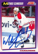Mathieu Schneider autographed Hockey Card Montreal Canadiens, 67 1991 Score #105
