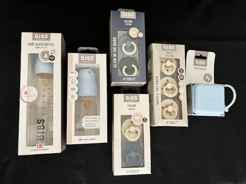 BIBS Pacifier & Glass Bottle Newborn Gift Set - Baby Blue - New Sealed