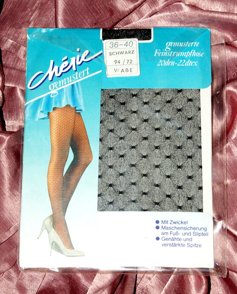 Chérie Strumpfhose * Musterstrumpfhose Vintage Wabe schwarz 36 - 40 - Bild 2 von 2