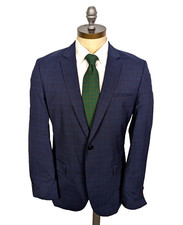 HUGO BOSS Sz 40R Extra Slim Fit Wool Blue Check Suit Dual Vent Flat Front