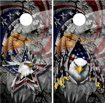 Patriotic American Eagle Cracks Cornhole Wrap Bag Toss Skin Decal Sticker