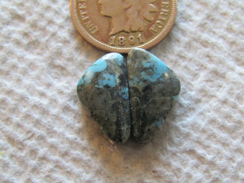 2 Nacozari Turquoise 7.6 carat Cabochons Matching Set Pair Blue cabs