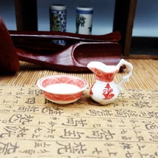 2PC 1:12 Scale Accessories Dollhouse Miniature Victoria Ceramic Pitcher Bowl Set