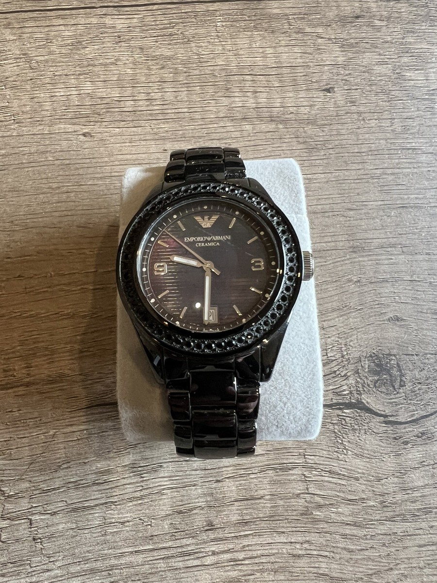 EMPORIO ARMANI BLACK CERAMICA CERAMIC WITH CRYSTALS WATCH