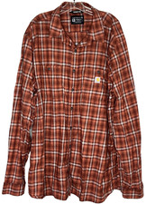 Carhartt Relaxed Fit Rugged Flex Red Orange Plaid Button Up Shirt Mens 2XL TALL