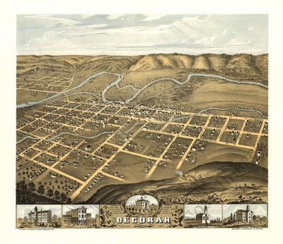 Panoramic Map of Decorah Iowa c1870 16x20