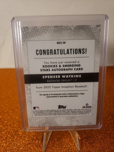Spenser Watkins 2022 Topps Inception /25 ORANGE Auto Autograph RC Rookie Orioles - Picture 2 of 2