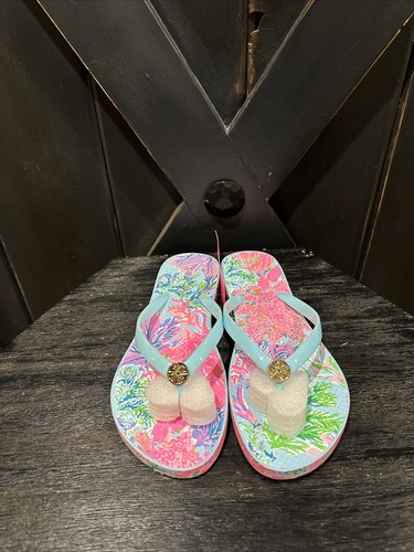 Lilly Pulitzer Women's POOL FLIP FLOP Sandals Blue Cay To My Heart Sz 9/10 NWT - Picture 2 of 6