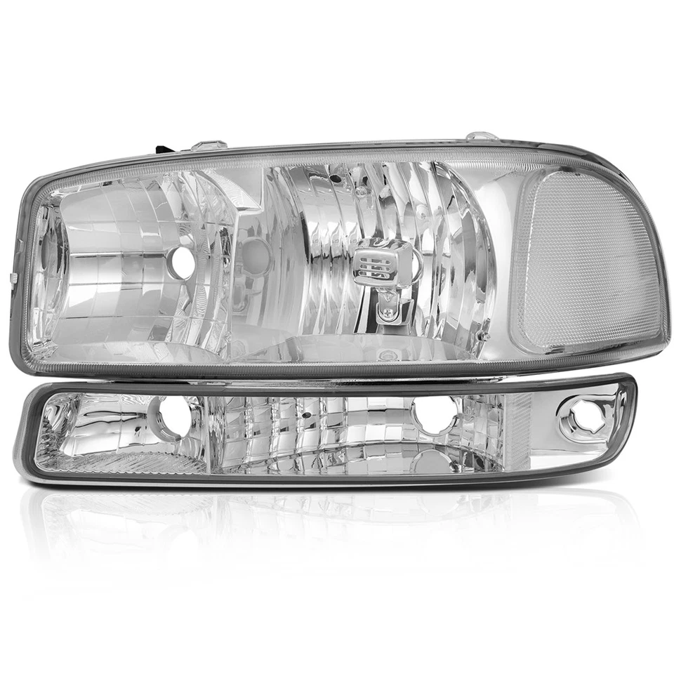 Headlights Assembly Left+Right Fits GMC Sierra 1500 2500 3500 HD Yukon XL Chrome Foto 2 de 4