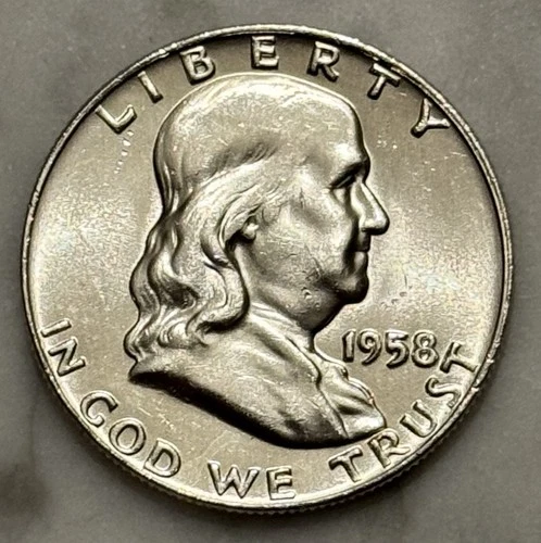 1958-D Franklin Half Dollar - BU - Brilliant Uncirculated - 90% Silver