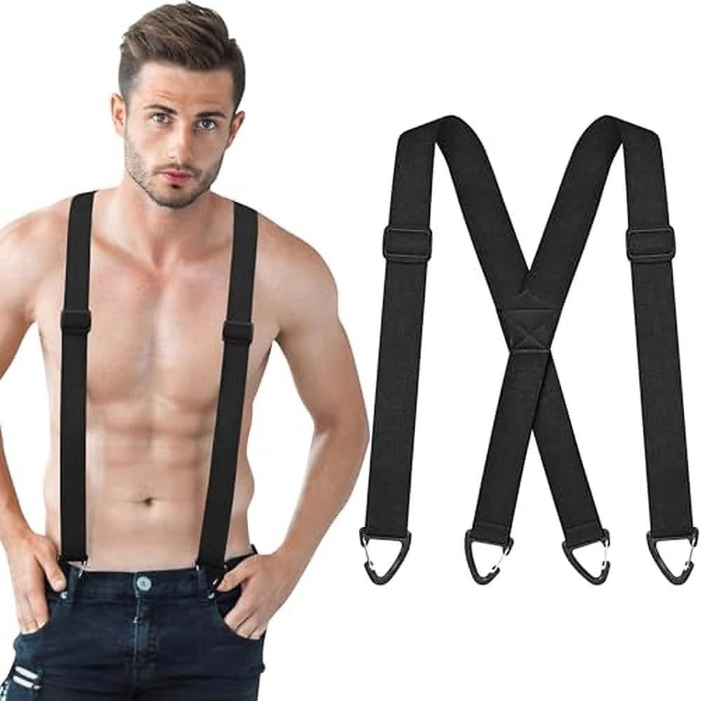 Suspenders for Men 40mm Wide Elastic No Clip Belt Loop Hooks Work Daily Wear