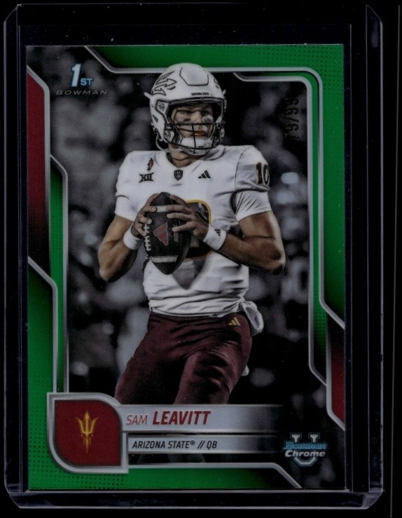 2025 Bowman Chrome University Football Sam Leavitt #195 1st Green Refractor /99