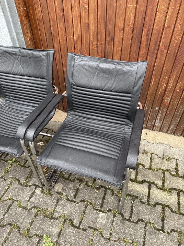 4 Stühle Walter Knoll Art ? Bürostühle Chair Sessel Leder Chrom Freischwinger - Bild 3 von 4