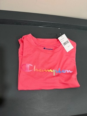 Champion Girls Activewear T-Shirt L 12/14 Pink Multicolor Script Logo Tee NWT