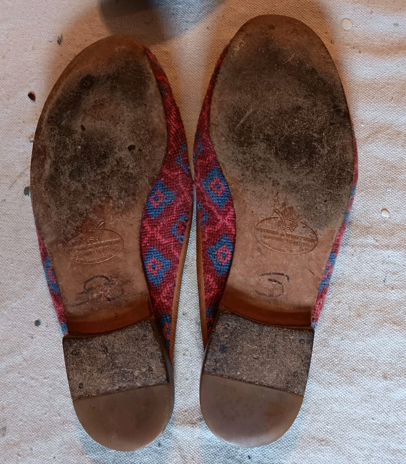 SAINT LAURENT Stubbs And Wootton Vintage YSL Rosso e Blu India Ago Punta Mules 7