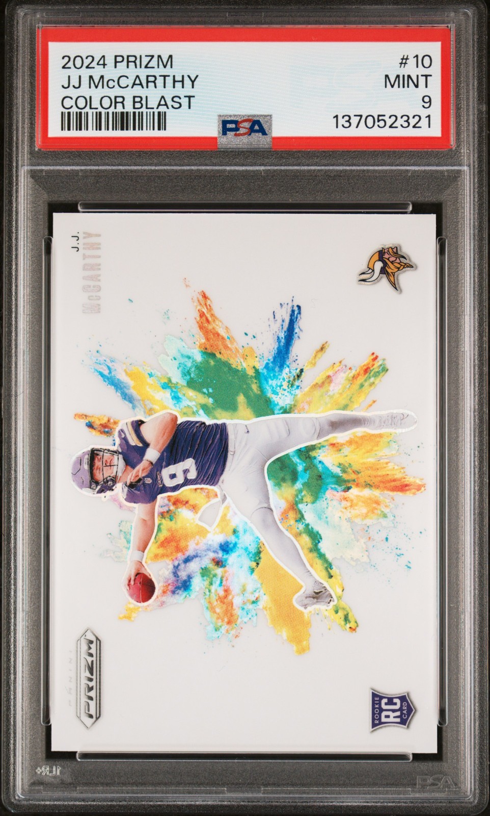 2024 PANINI PRIZM COLOR BLAST #10 JJ MCCARTHY ROOKIE RC PSA 9