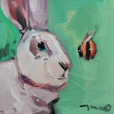 Jose Trujillo Fine Art PRINT 16x16" Collectible Artist Bunny Bee Modern Art