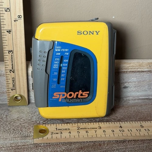 VTG Sony Sports Walkman AM/FM Radio Cassette Player WM-FS191 Yellow Tested Works