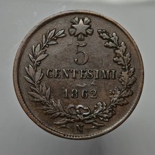 5 Centesimi 1862 Napoli, Vittorio Emanuele II, Regno D'Italia qBB/BB