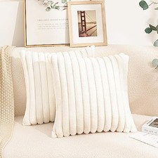 Set of 2 Faux Fur Home Decorative Throw Pillow 18" x 18" Pack of 2 White