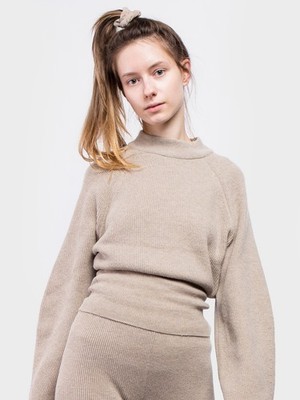 $550 NANUSHKA ''Arden'' wool cashmere knit cropped sweater - Stone / Gray - S