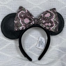 Disney Parks Loungefly Headband Women Pink Snakeskin Black Mickey Ears Excellent