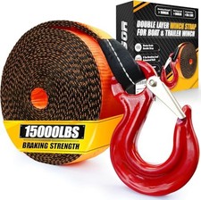  PREMIUM Boat Trailer Winch Strap With Supper Steel Hook, 15000 LBS Break Stren