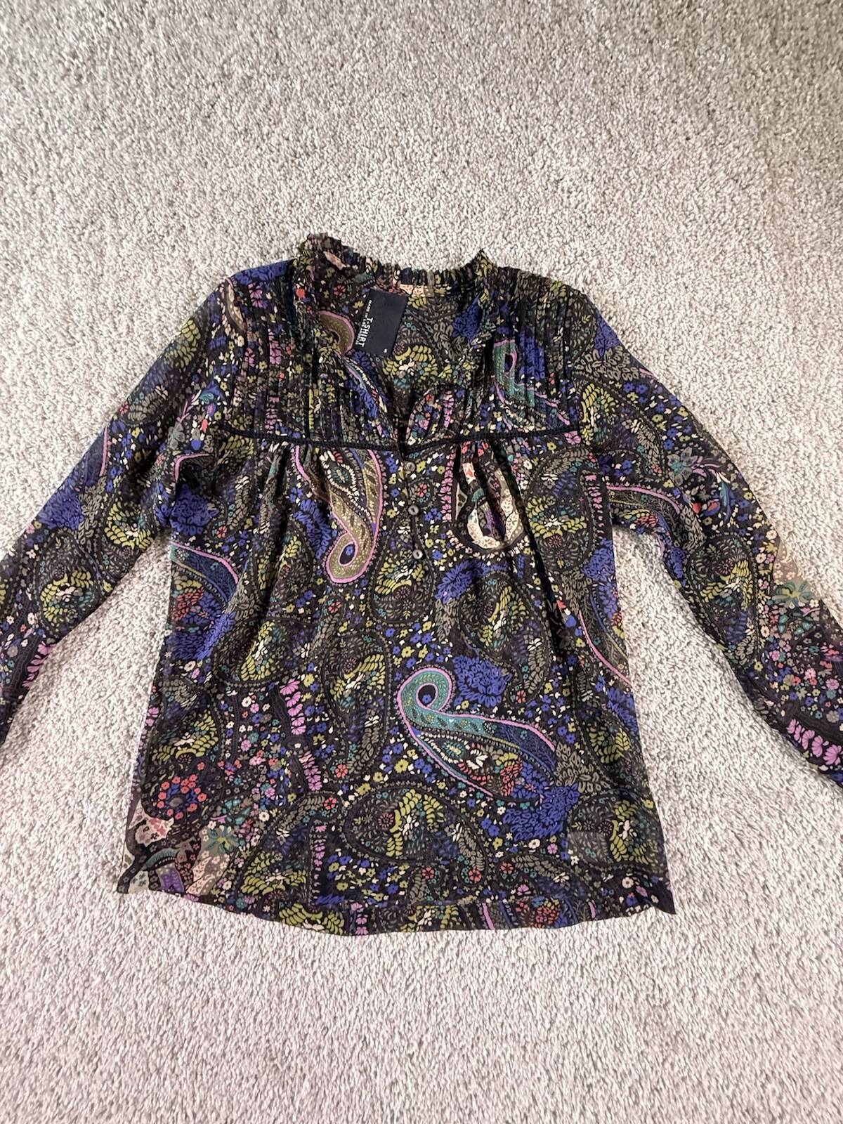 Dolan Anthropologie Odessa Paisley Top Size Small Peasant Sheer Floral Pintuck