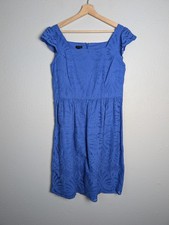 Talbots Dress Womens 10 Blue Knee Length Fit & Flare Square Neck Lace Lined