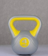 Image of DKN Unisex Adult 4kg Vinyl Kettlebell - Grey/Yellow, 4kg